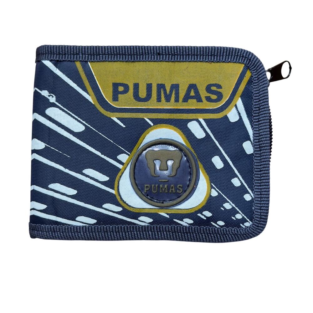 Men's Retro Style Navy Gold Pumas Soccer UNAM-Themed Zip Around Bifold Wallet